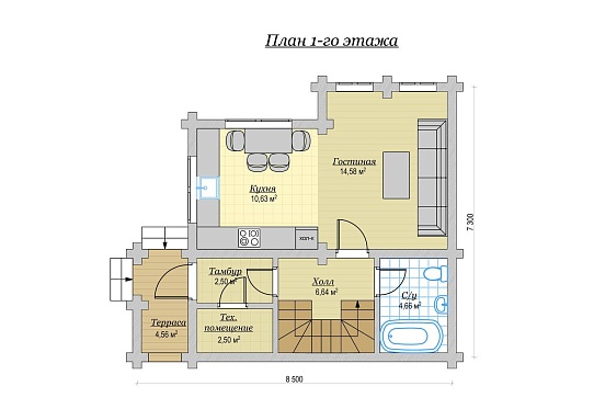 Дом из бревна ручной рубки 88м2, Проект №ВЗ-125-РР