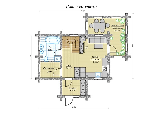 Дом из бревна ручной рубки 88м2, Проект №ВЗ-107-РР